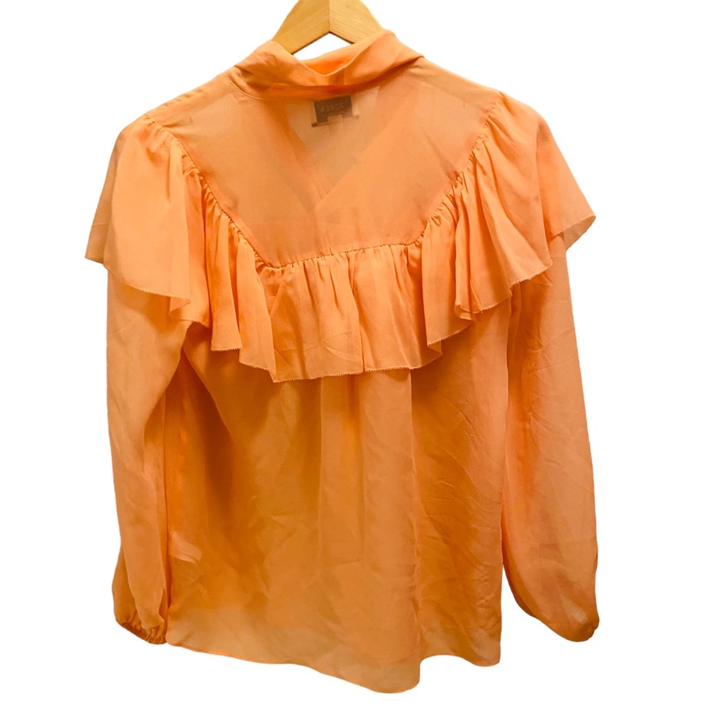 J. Crew Collection Salmon Tie-neck Silk Chiffon Top - Picture 3 of 7
